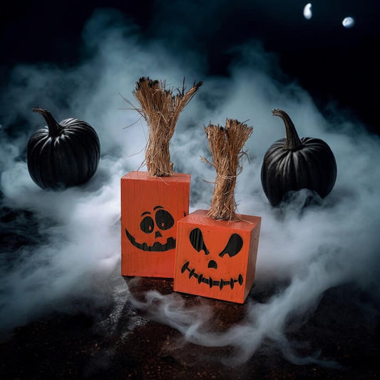 Wicked Wooden Pumpkin Cubes with Jute Rope