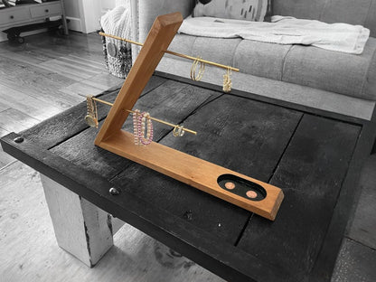 Elegant Hardwood Jewelry Caddy with Brass Accents