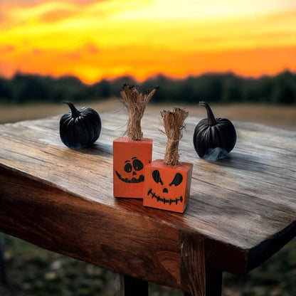 Wicked Wooden Pumpkin Cubes with Jute Rope